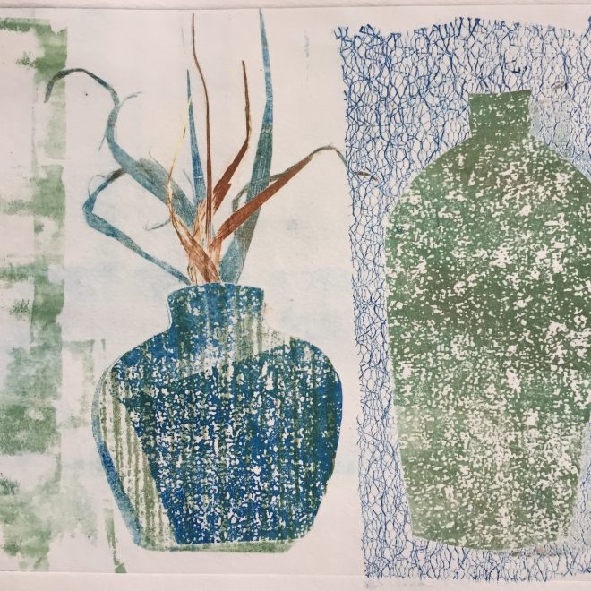 Pots and Grasses, Blue and Green (Beverly Bevis)